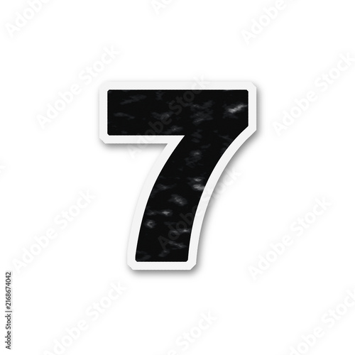 A number seven with a torn paper texture is presented on transparent background numeral digit figure ripped fragmented material graphic design element
