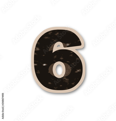 The number six is illustrated with a torn paper texture on transparent background digit numeric ripped fragmented craft design element isolated graphic