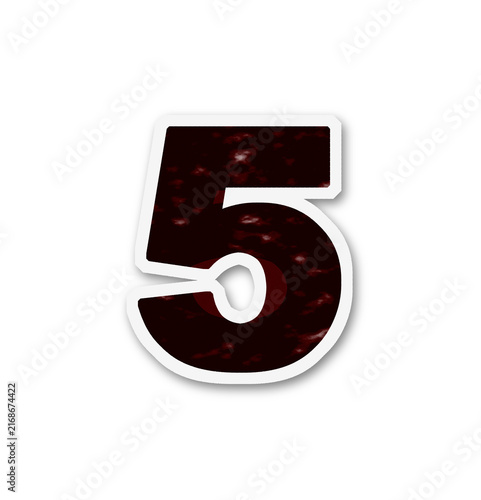 A maroon number five with a white outline is displayed on transparent background numeral digit crimson reddish outlined contour graphic design element