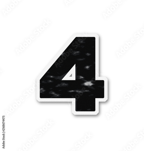 The number four is depicted with a torn paper texture and a white outline on transparent background digit numeric fragmented ripped graphic