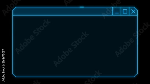 Animated Futuristic HUD Software Window Frame with Glowing Blue Neon Controls for Tech OS Interface