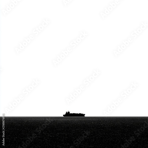 Minimalist Seascape with Silhouetted Ship on Calm Waters Under Clear Sky
