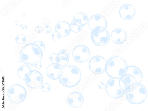 Obraz na plátně Transparent soapy bubbles and water drops cluster on black background