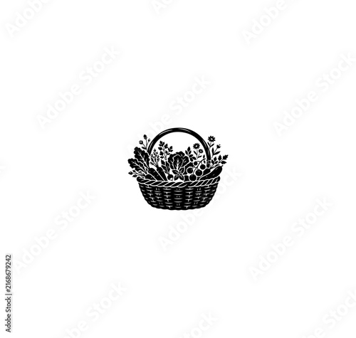 Elegant Black Basket with Floral Arrangement Vector Illustration
