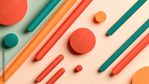 Retro-inspired abstract arrangement of rounded shapes and lines