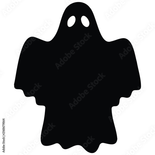 Floating sheet ghost silhouette black vector illustration for spooky halloween card theme.