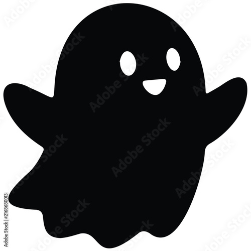 Friendly cute little ghost silhouette vector illustration for halloween kids party art.