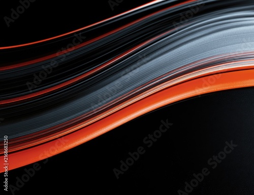 Abstract fiery orange and grey flowing lines against a deep black background
