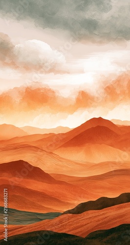A vibrant, watercolor landscape painting with rolling hills