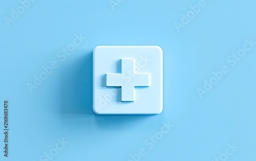 Minimalist light blue square with a raised plus symbol, simple design