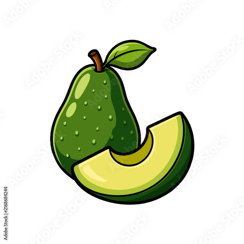 fresh avocado and slice avocado fruits vector
