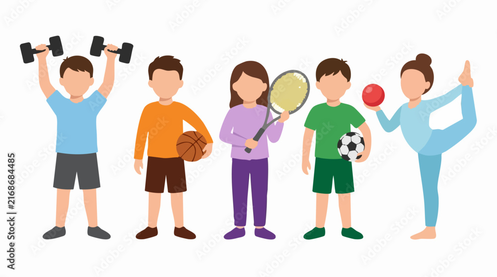 Obraz premium Happy children involved in various sports and fitness activities