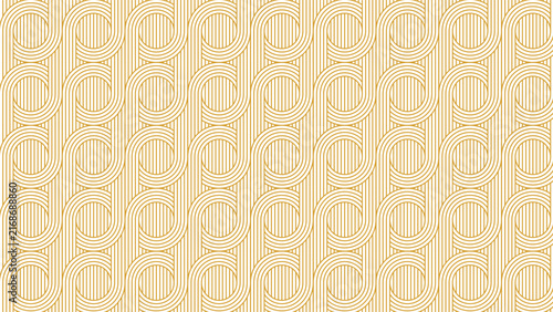 Elegant gold geometric pattern with repeating circular loops and vertical stripes.