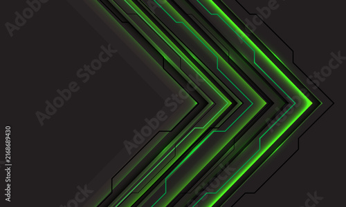 Abstract green grey metallic arrow direction black circuit line technology cyber design modern futuristic background vector