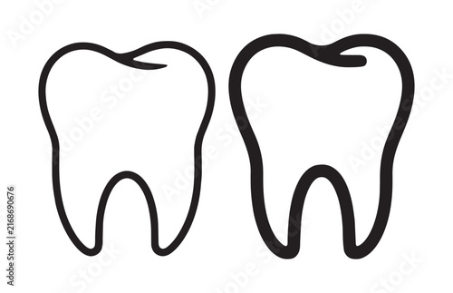 Bild auf Leinwand Thin and thick outline tooth icons for branding dental offices and oral healthcare product packaging