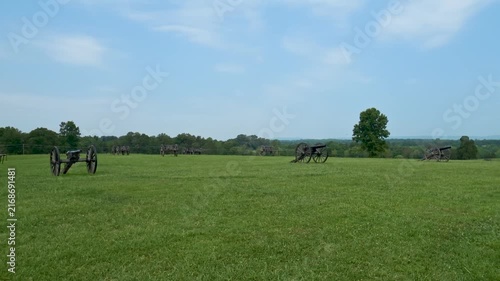 History and Landmarks: 4K Video of Historic Civil War Field Guns and Artillery Cannons at Manassas National Battlefield Park in Virginia