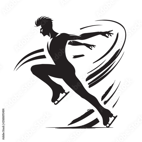 Canvas Print Black Ice skating Silhouette Vector, High Quality Illustration on White Backgrou
