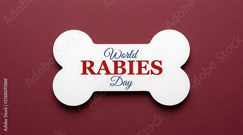 World rabies day text on bone shape over dark red background