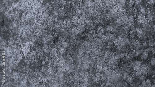 Monochrome close-up of a weathered stone surface with fine grain, irregular patterns, natural erosion.