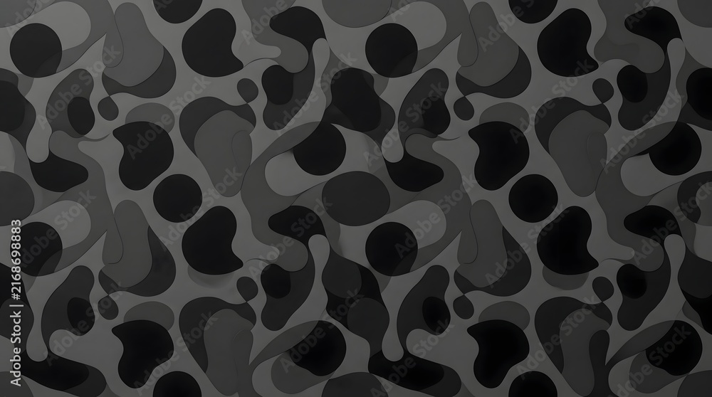 Naklejka premium Dark grey abstract camouflage pattern with organic shapes for tactical backgrounds.
