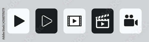 Canvas Print Set of video media player icons and action buttons including play pause stop fil