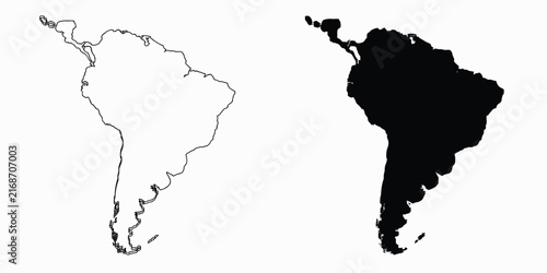 Bild auf Leinwand Outline and silhouette map of South America continent vector illustration for geography