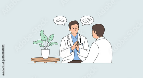 Doctor consulting patient, discussing health, medical advice, doctor's office, healthcare concept