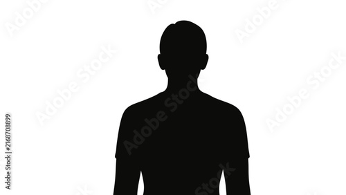 Silhouette of a person standing against a white background, isolated.