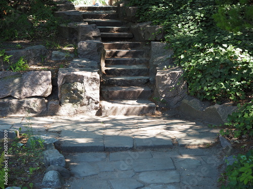 Plakat w ramie Stone stairs in the shade of plants