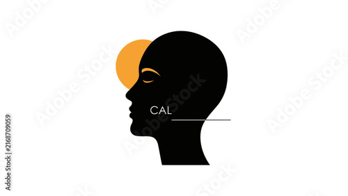 Silhouette of a woman's head with a sun and the word CAL, representing mental clarity and mindfulness.