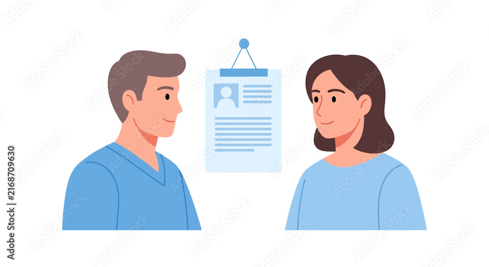 Obraz premium Doctor consulting with patient, medical record in background