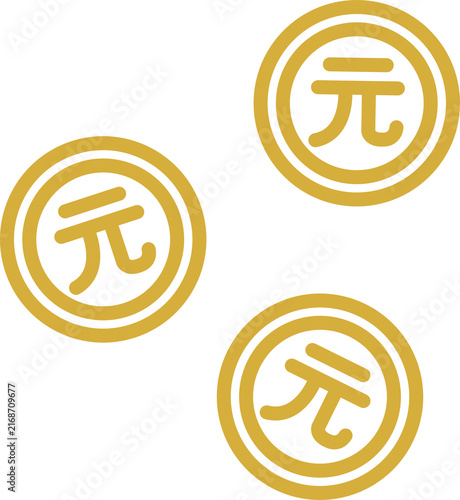 Quadro su tela Yuan Minimalist Gold Coin Line Art Icon