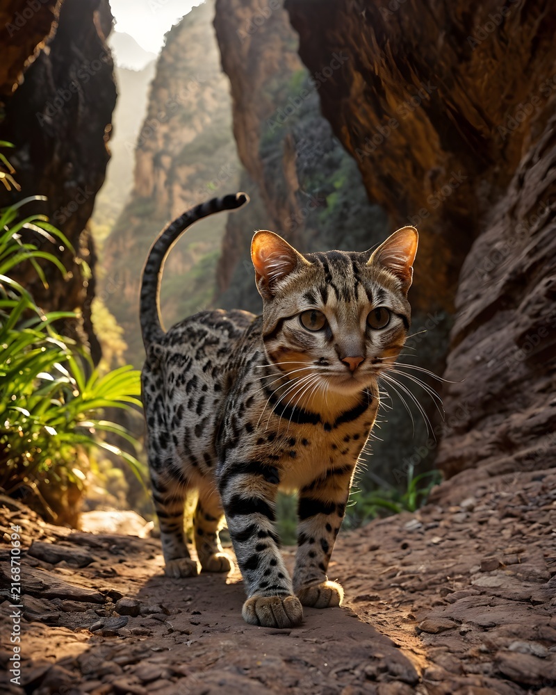Fototapeta premium A marbled cat in a deep void canyon