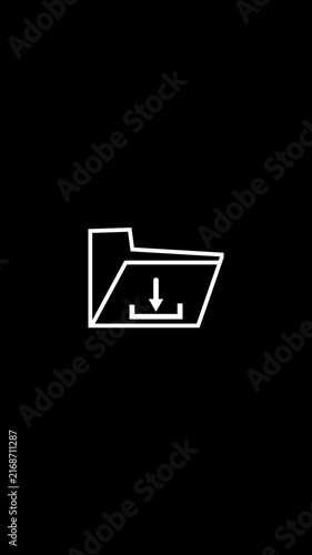 White download folder animation indicates active file saving on dark Smooth digital storage transfer moves the download folder animation User interface data updates the download folder animation