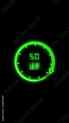 Green fifty minute timer animation counts down with a circular arrow Precise digital clock gauge runs the fifty minute timer animation Time management graphics power the fifty minute timer animation