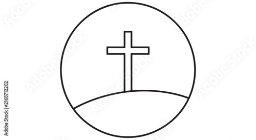 фотографія Christian Cross Within A Circle Black Line Silhouette On White Background