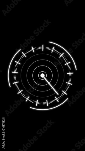 Circular HUD display animation rotates with dynamic telemetry pointers Futuristic digital target tracking powers the HUD display animation High tech user interface animates this HUD display animation