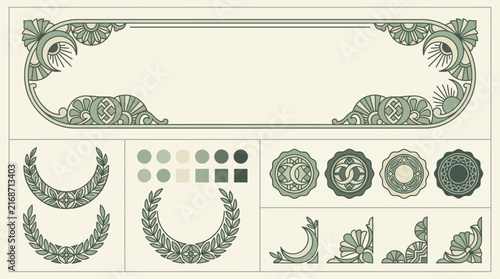 Art Nouveau Decorative Elements: Borders, Wreaths, Frames, and Swatches