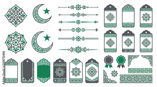 Islamic decorative elements set, isolated on transparent background