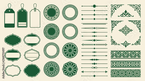 Islamic Decorative Elements Vector Set: Ornate Frames, Tags, Borders