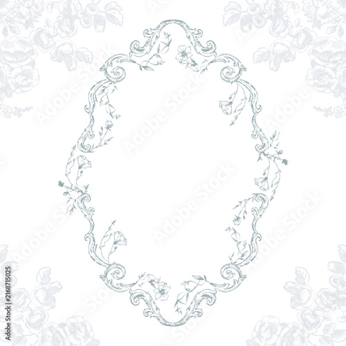 Oval Floral Vine Frame Vintage Botanical Wedding Border Vector Illustration