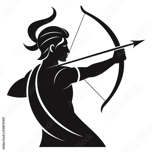 Archer aiming bow and arrow silhouette side view athletic pose focus and precision symbol for sports or historical hunting themes.
