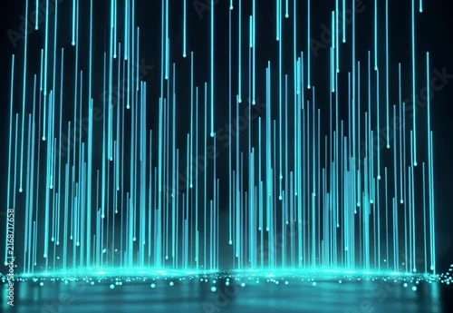 Hundreds of cyan neon streams fall like a digital waterfall in a seamless futuristic background.