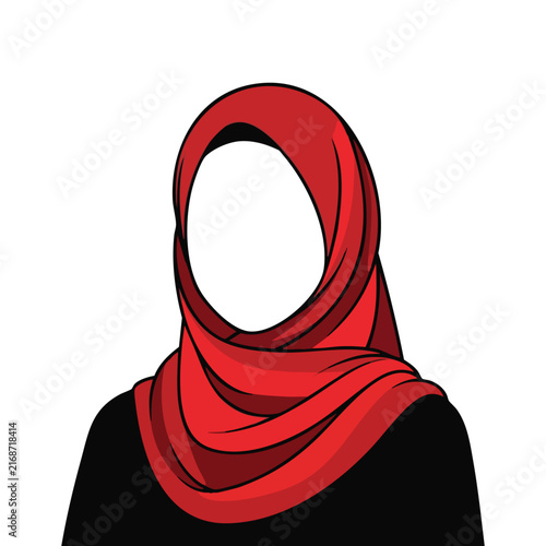Woman Wearing Red Hijab Flat Illustration