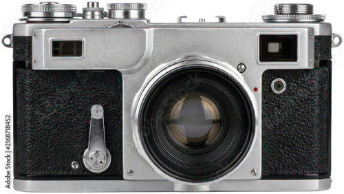 Cuadro en lienzo Vintage 35mm silver rangefinder film camera