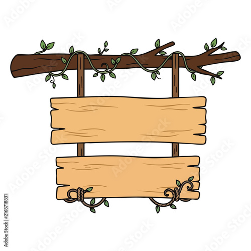 Wooden Sign Hanging from Branch Illustration