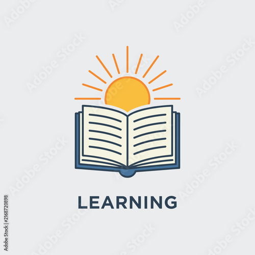 Creative concept of learning featuring an open book with a rising sun behind it, symbolizing the dawn of knowledge and education.