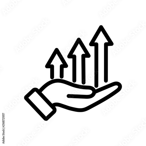 Cuadro en lienzo Hand holding ascending arrows a black line icon on a white background growth sup
