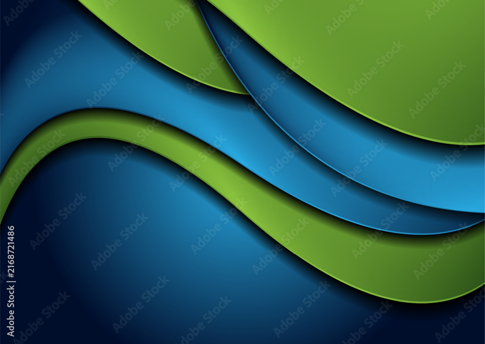 Fototapeta premium Blue and green liquid glossy waves minimal abstract elegant background. Vector design