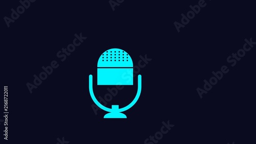 Cyan Neon Podcast Mic Icon Animation Dark Background